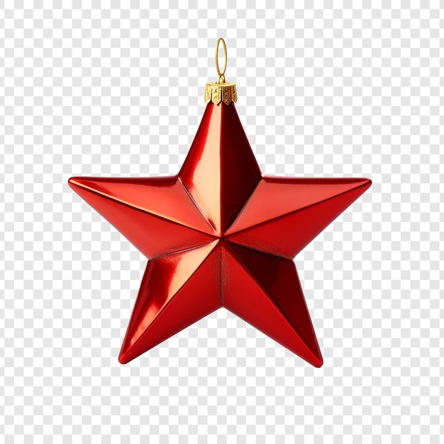 Gilded red star on christmas tree ornament isolated on transparent background