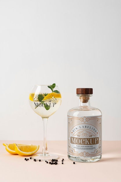 Gin bottlle labeling design mockup