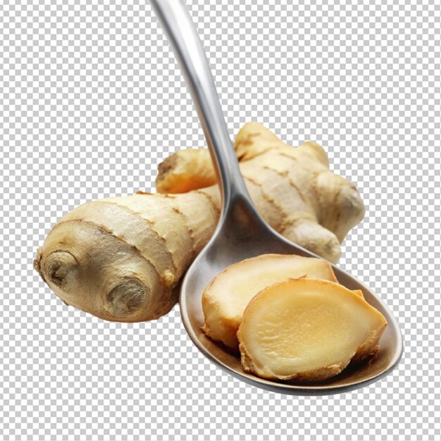 PSD ginger on spoon transparent background