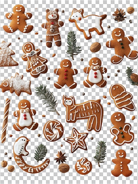 PSD gingerbread animal set isolated on transparent background