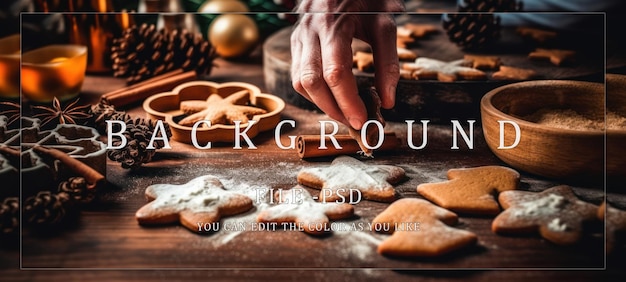 PSD gingerbread cookie baking a festive kitchen scene