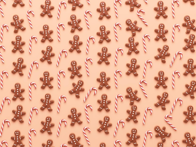 Gingerbread man and candy canes pattern background for Christmas banner template