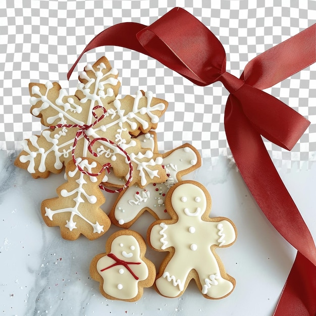 PSD a gingerbread man christmas cookies with a red ribbon on it