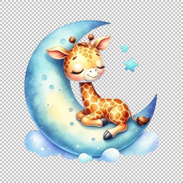 PSD giraffe calf on moon illustration isolated on transparent background