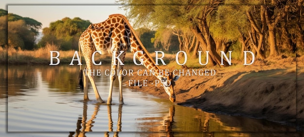 PSD giraffe drinking from a tranquil waterhole