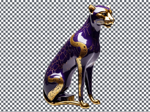 a giraffe figure with a gold and purple body and a gold and black background