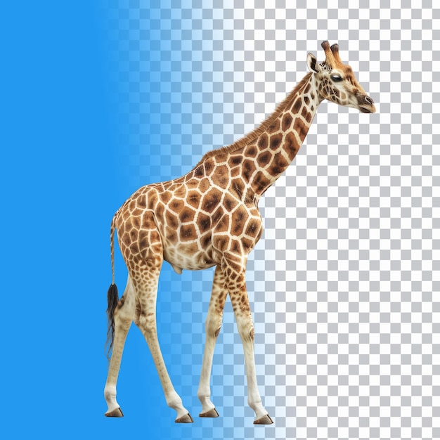 PSD a giraffe is standing in front of a blue background