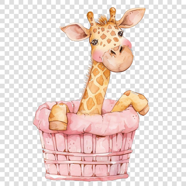 PSD giraffe sitting in a pink basket nuresery watercolor