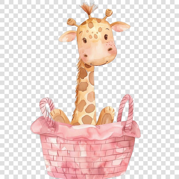 PSD giraffe sitting in a pink basket nuresery watercolor