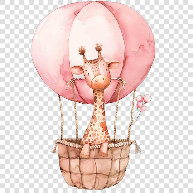 PSD giraffe sitting in a pink hot air balloon nuresery watercolor