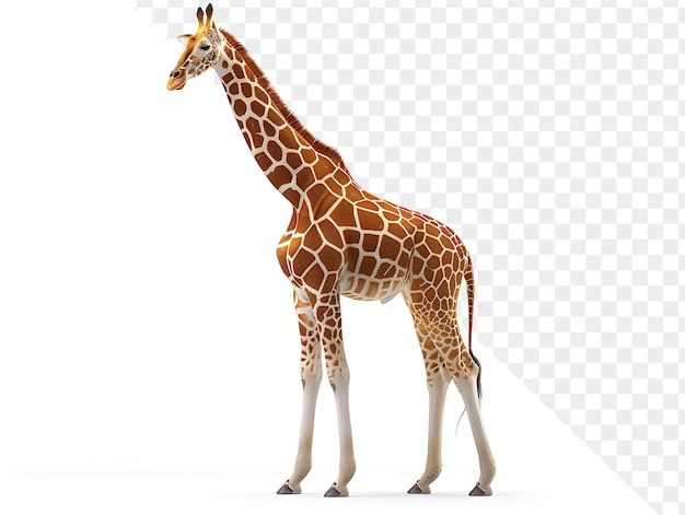 a giraffe stands on a white background with a white background