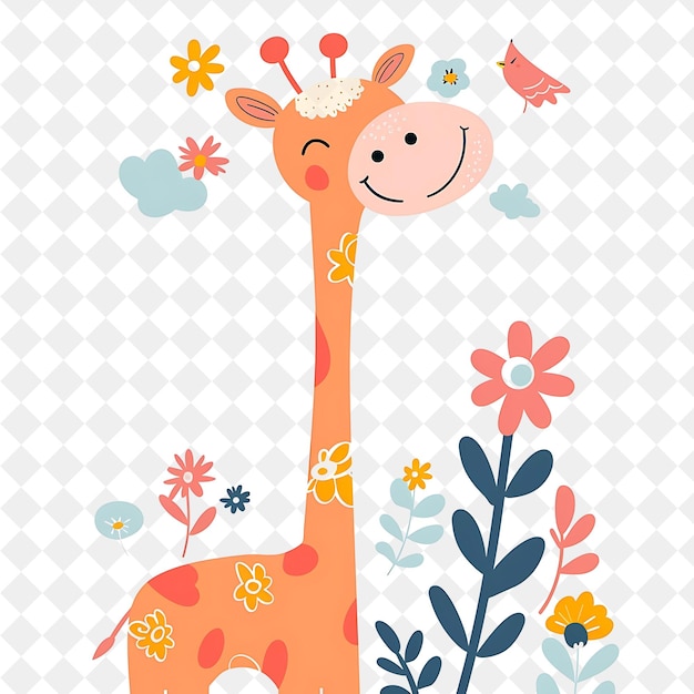 PSD a giraffe with flowers and birds on it