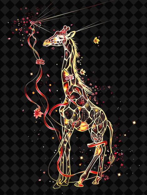 PSD a giraffe with flowers and a dragon on it