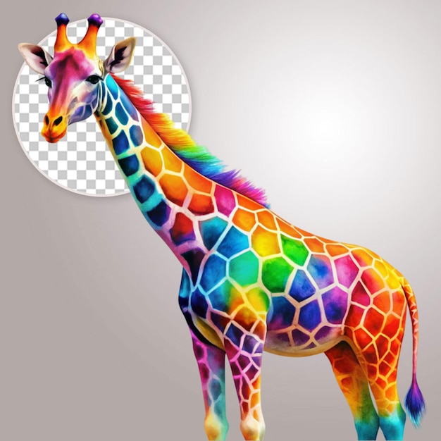 PSD a giraffe with multicolored pattern on transparent background