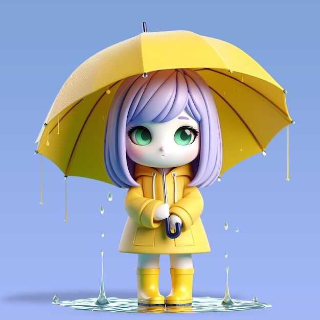 Girl Avatar with Purple Hair and Yellow Raincoat