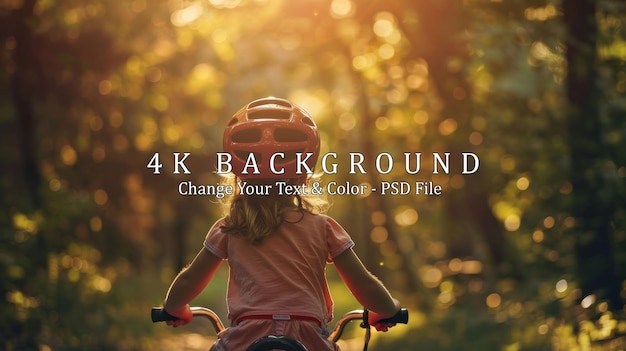 PSD girl on a bicycle in a sunny forest