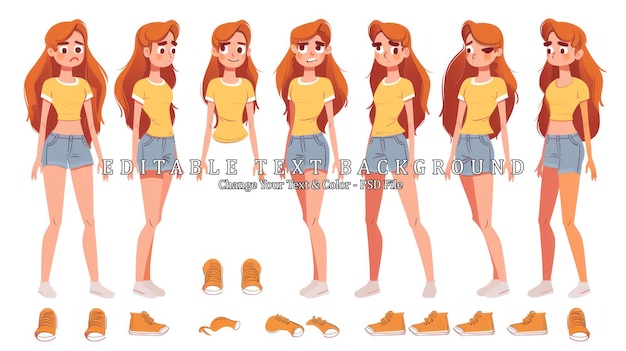 PSD girl character animation sprite sheet