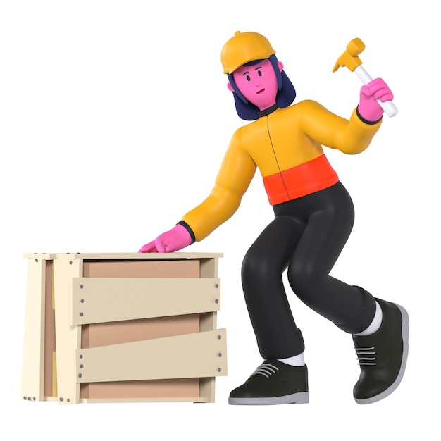 Girl Delivery Prepare Wooden Package Shipment