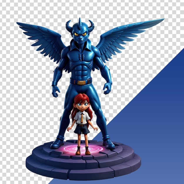 a girl and a girl are standing on a pedestal with an angel on it