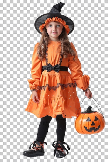 PSD girl in halloween costume trick or treating isolated