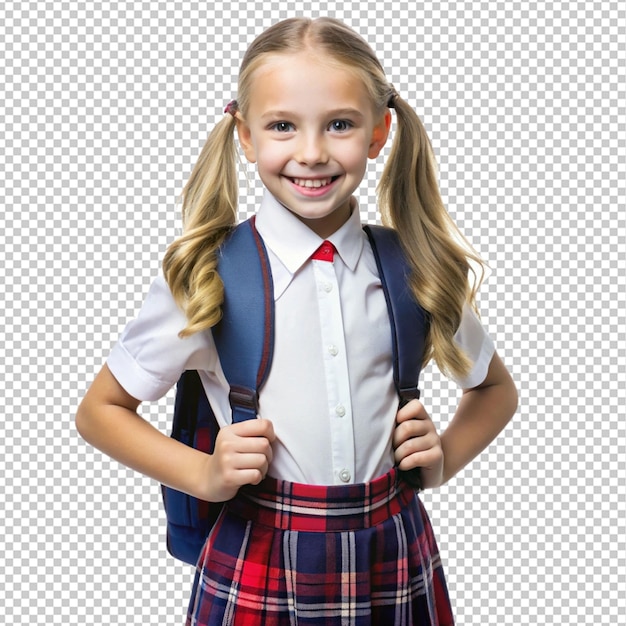 Girl is ready to back to school on transparent background