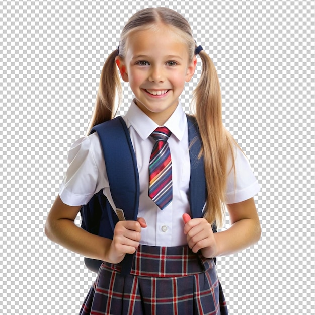 Girl is ready to back to school on transparent background