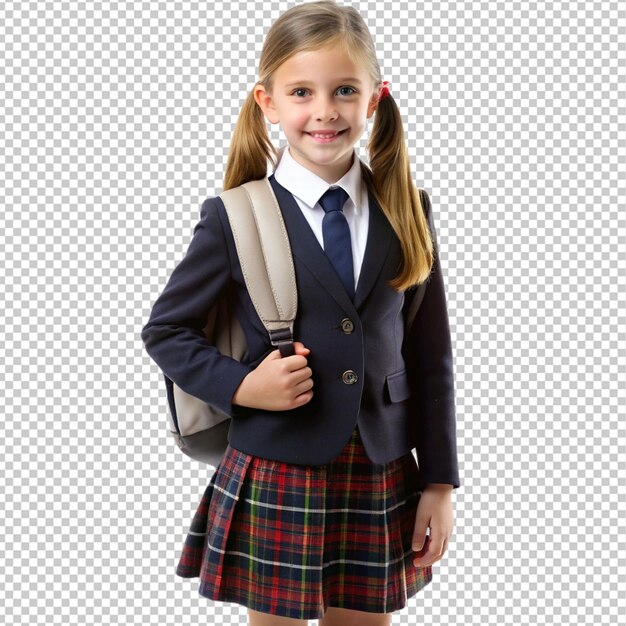 Girl is ready to back to school on transparent background