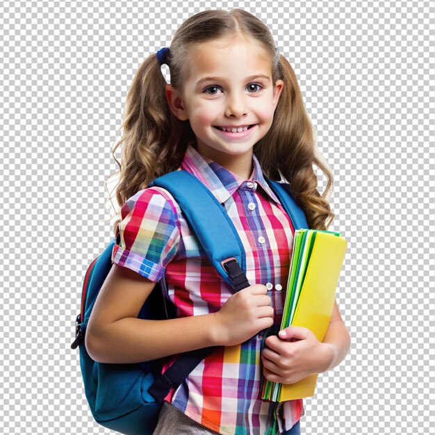 Girl is ready to back to school on transparent background