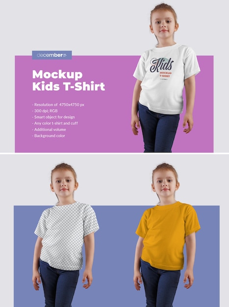 PSD girl kids t-shirt mockups. design is easy in customizing images design (on t-shirt), t-shirt color, color background