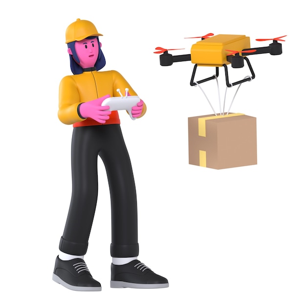 Girl Pilot Drone Delivery Package Shipment