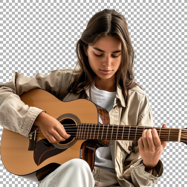 Girl Playing Guitar on Transparent Background Ai Generated