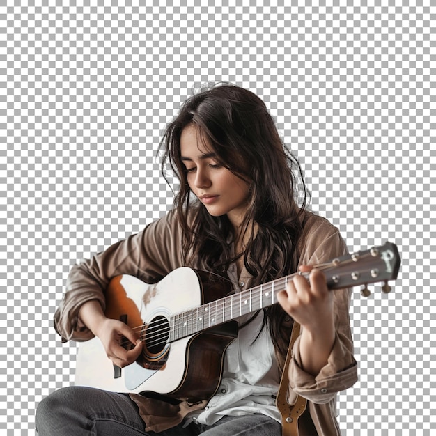 PSD girl playing guitar on transparent background ai generated