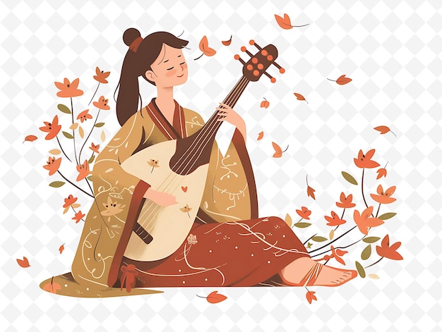 a girl playing the violin with a red maple leaf in the background