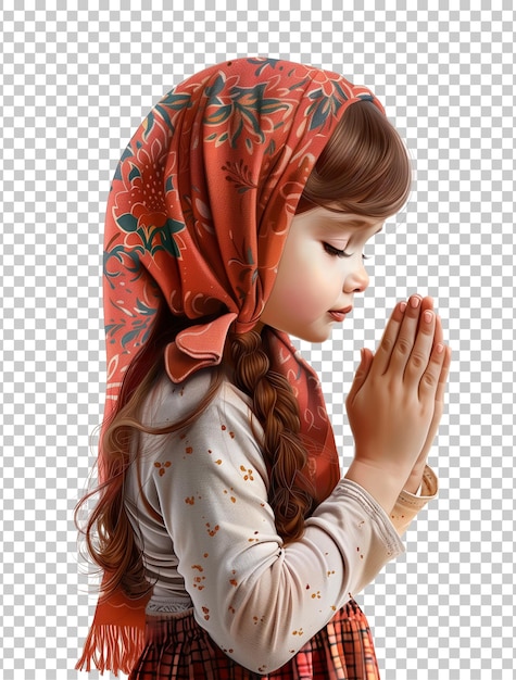 PSD girl praying side view isolated on transparent background