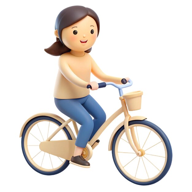 PSD a girl riding a bike with a basket on the front