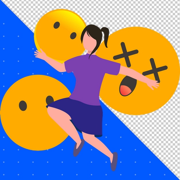 PSD girl showing laughing emojis png transparent background