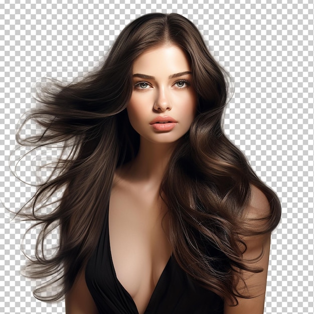 girl silky dark brown wavy hairs png