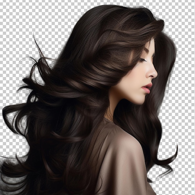 girl silky dark brown wavy hairs png