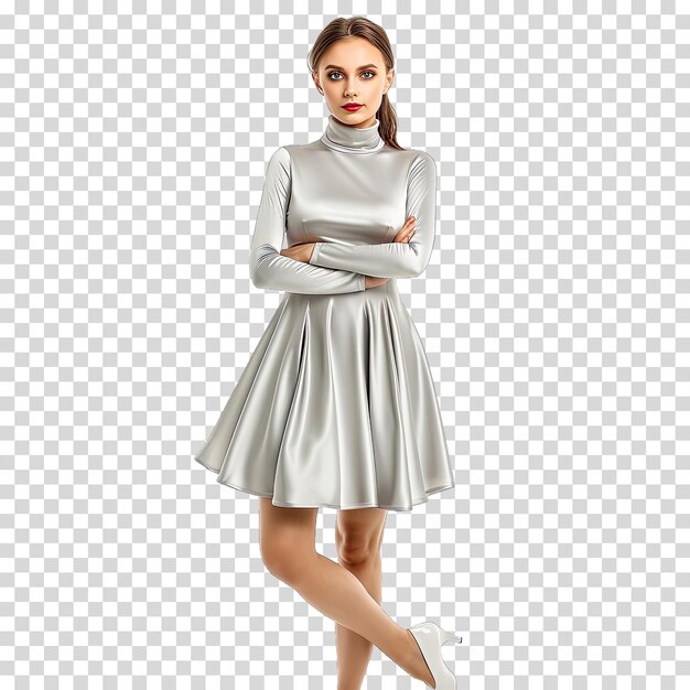 PSD a girl in a silver dress with her arms crossed