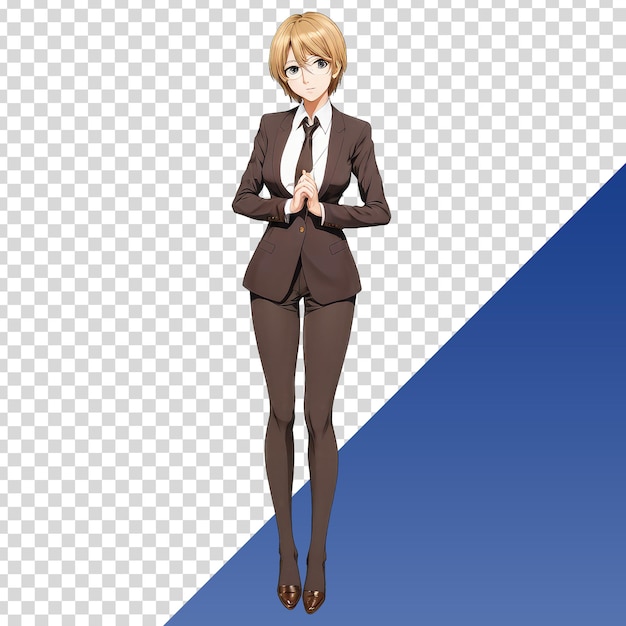 PSD a girl in a suit stands on a blue background