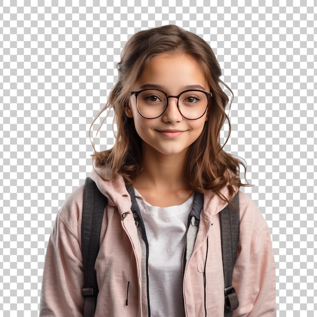 PSD a girl wearing glasses and a hoodie with a hoodie on it