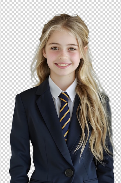 a girl wearing a suit and tie with a picture of a girl