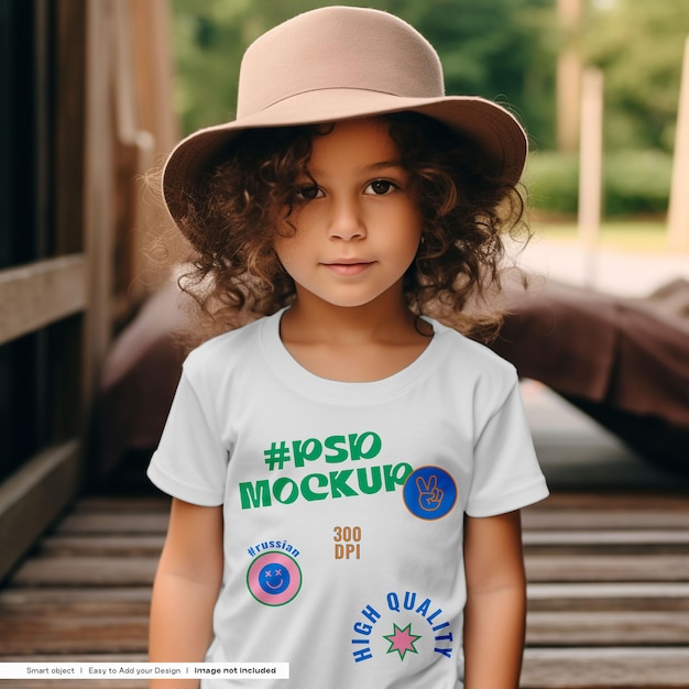 Girl Wearing Tshirt Mockup with Hat