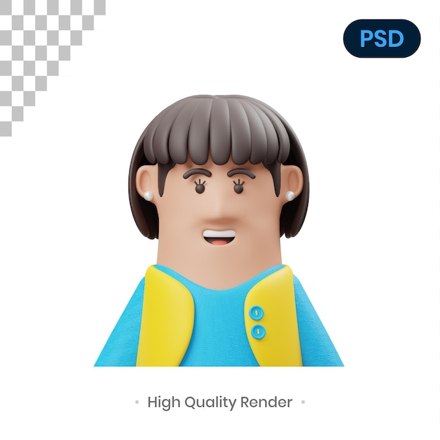 Girl with Bangs 3D Icon Premium Psd