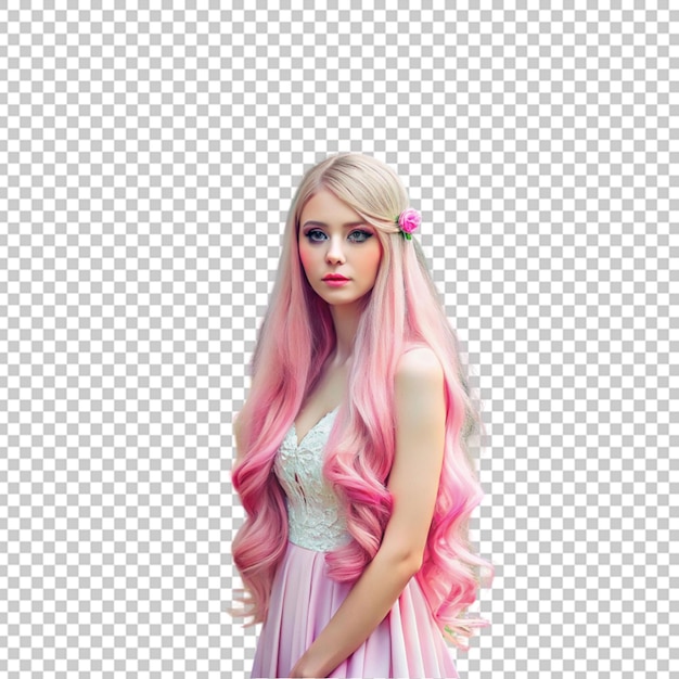 PSD girl with beautiful long pink hair