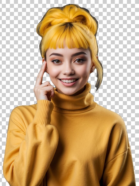 PSD a girl with blonde hair wearing a yellow sweater