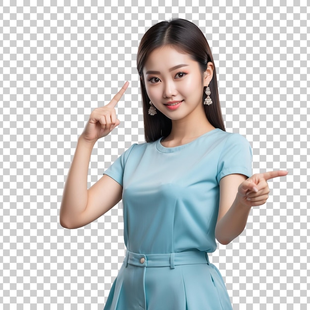 a girl with a blue shirt that says she is wearing a blue shirt Isolated on Transparent Background