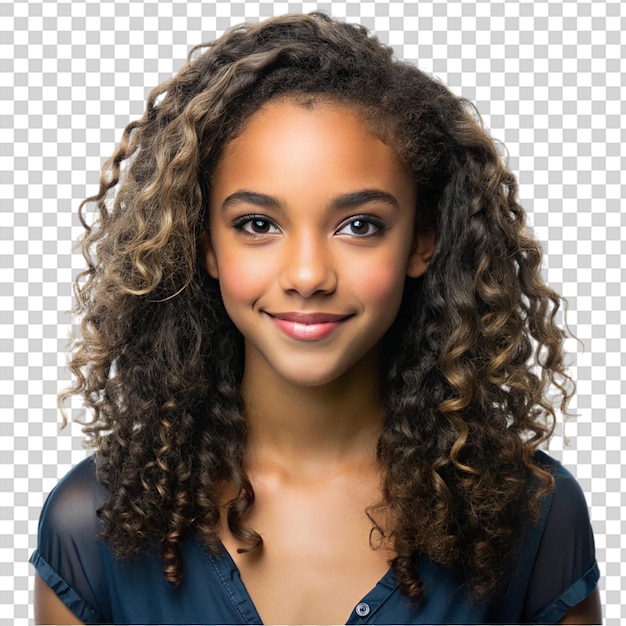 PSD a girl with curly hair smiling on transparent background