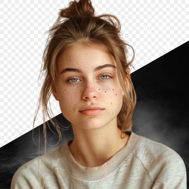 PSD a girl with freckles on her face and the word freckles on the front of her face