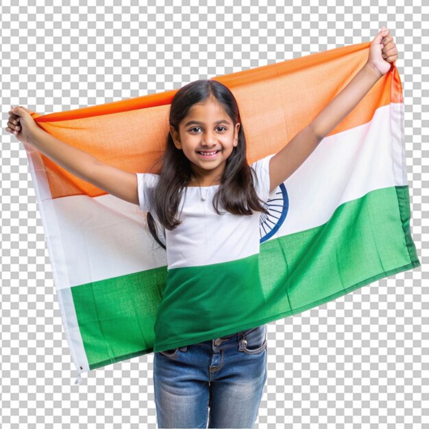 PSD girl with indian flag or tricolor transparent background